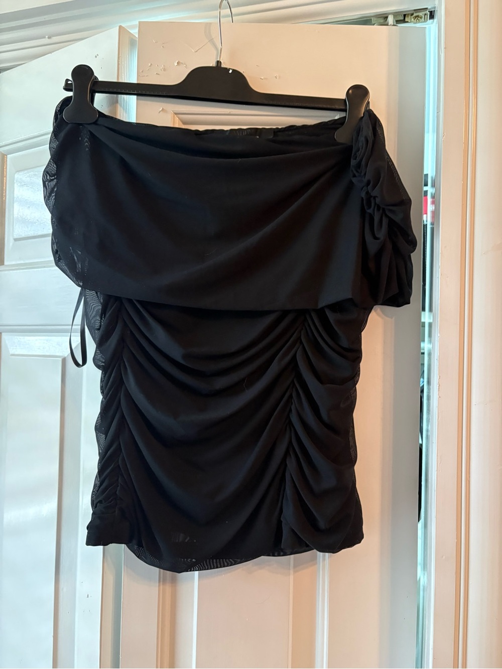 White House Black Market Black Ruched Off-Shoulder Crop Top